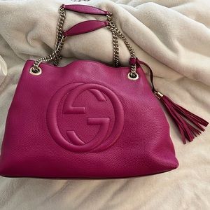 💯 Authentic GUCCI Soho Medium Fuchsia Double Leather Chain Shoulder Bag